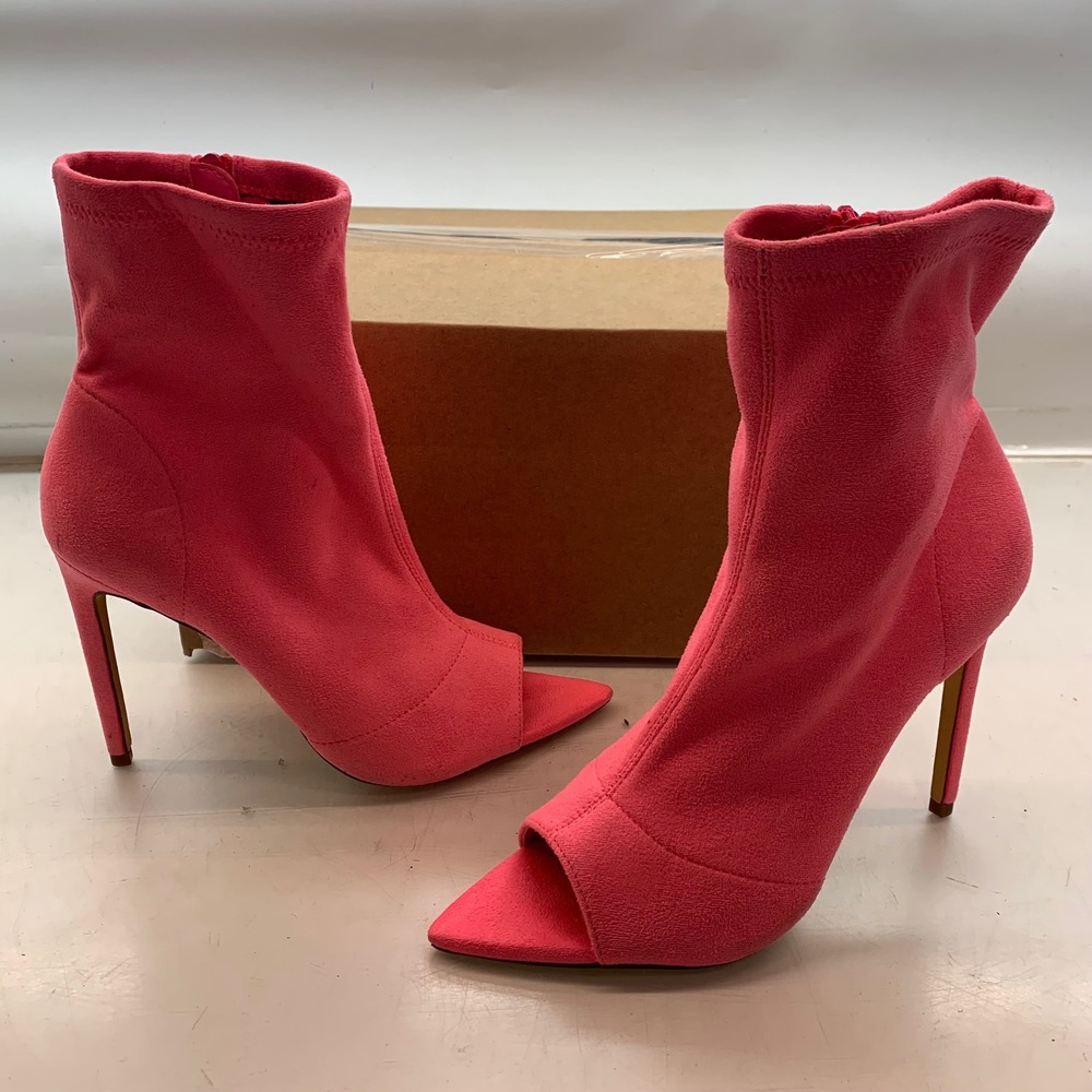 Neon Pink Peep Toe‎ Stiletto Ankle Boots Faux Suede Sock Booties Size 7
